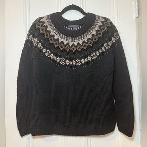 EUC Brooks Brothers hand knit Fair Isle Sweater Small black/ gold/ ivory accents